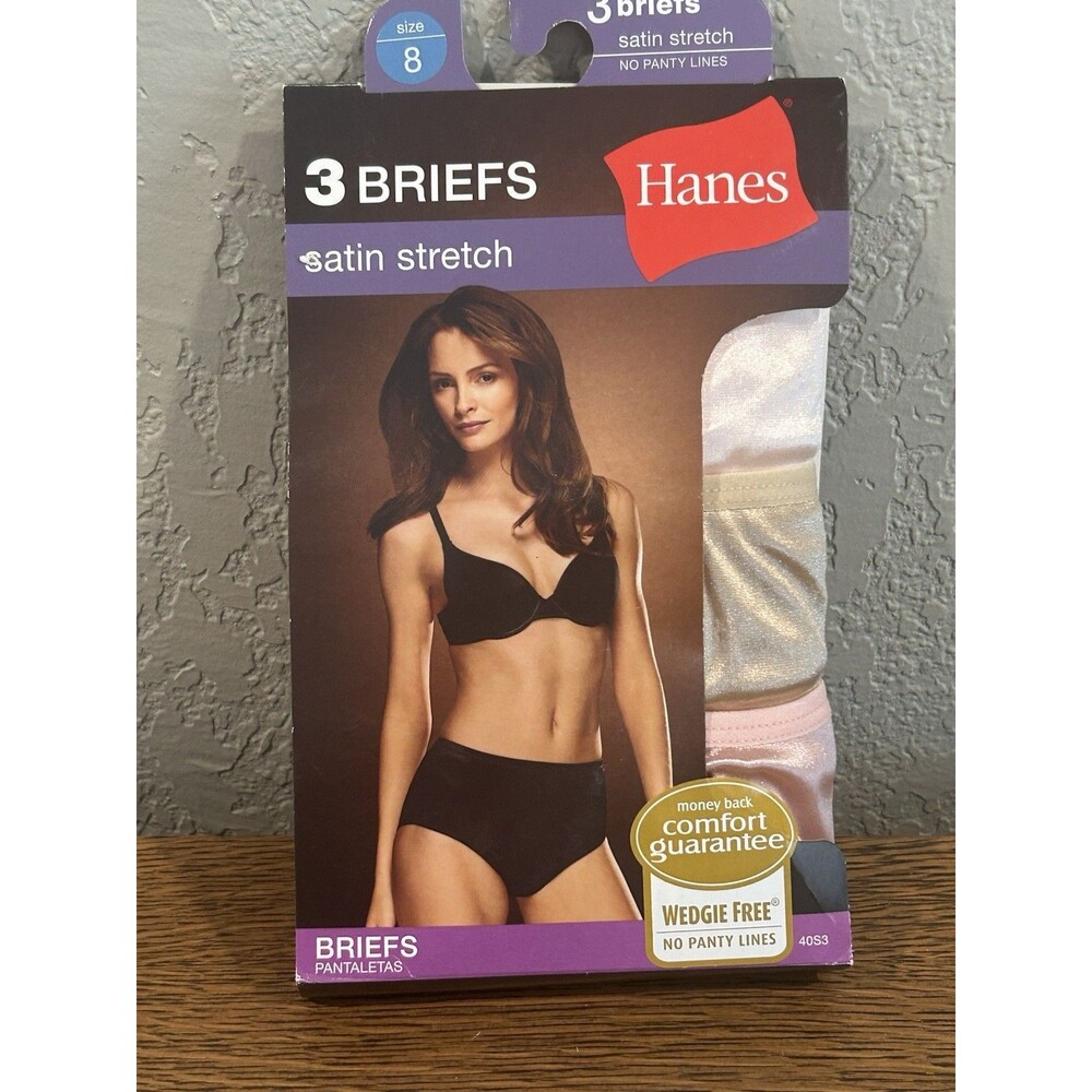 Hanes Satin Stretch Briefs 2009 Pack Of 3 Size 8 XL Wedgie Free Pink White Beige